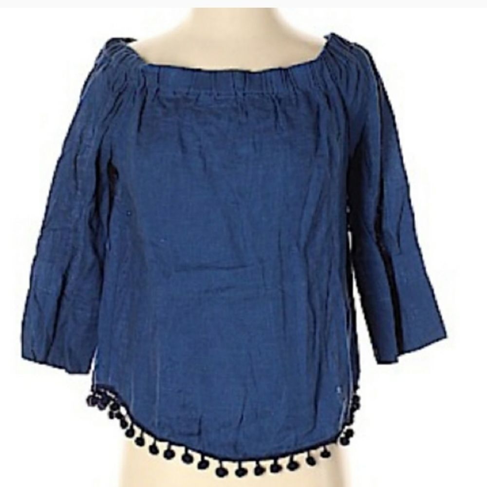 Zara 3/4 Sleeve Linen Tassel Hem Blouse sz Sm